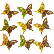 Spred dekorasjon sommerfugler tre grønn/gul/oransje 3×4cm 24p