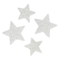 Spredte stjerner hvite med glimmer 4-5cm 40stk