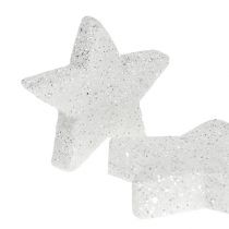 Spredte stjerner hvite med glimmer 4-5cm 40stk