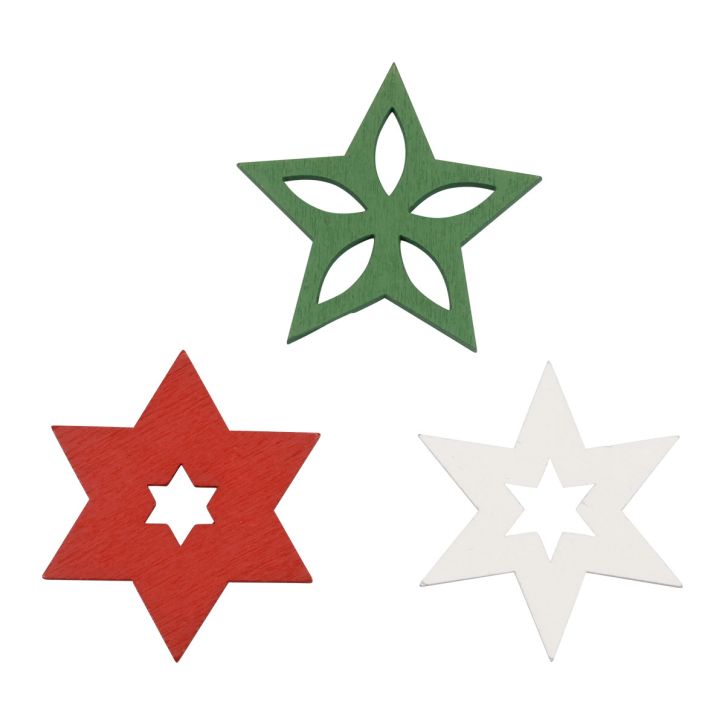 Strødekorasjon juletrestjerner rød/hvit/grønn Ø3,5cm 72stk