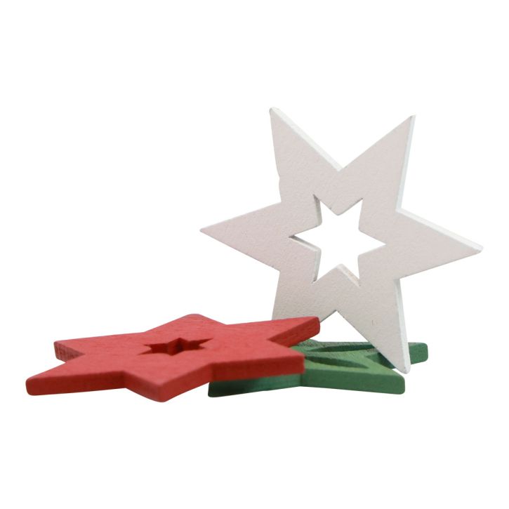 gjenstander Strødekorasjon juletrestjerner rød/hvit/grønn Ø3,5cm 72stk