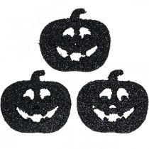 Scatter dekorasjon Halloween gresskar dekorasjon 4cm sort, glitter 72stk