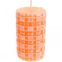 Rustikke lys, søylelys kurvmønster, oransje vokslys 110/65 2stk