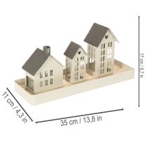 gjenstander Fyrhussett metall tre hus på brett 35 cm 1 sett