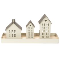 gjenstander Fyrhussett metall tre hus på brett 35 cm 1 sett