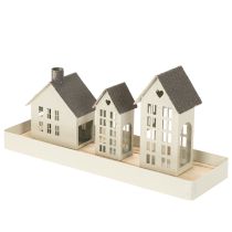 gjenstander Fyrhussett metall tre hus på brett 35 cm 1 sett