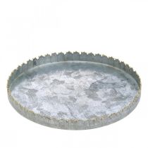 Dekorativ brett i metall, borddekorasjon, plate for dekorering av sølv/gylden Ø18,5cm H2cm