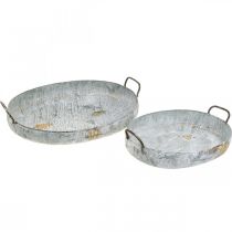 gjenstander Metallskål med håndtak, plantekasse, dekorativt brett antikk utseende hvitvasket L51/40,5 cm sett med 2