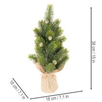 gjenstander Kunstig juletre i jutepose, liten borddekorasjon, mini juletre, 38 cm