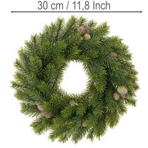 gjenstander Kunstig grangrenkrans med kongler til dør eller bord, 30 cm