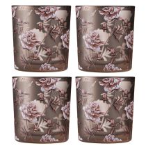 gjenstander Telys glass borddekor nelliker brun sølv H8cm 4 stk