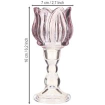 gjenstander Telys glass tulipan telysholder glass lilla Ø7cm H16cm 2stk