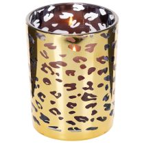 gjenstander Telysholder i glass med leopardmønster til borddekorasjon, 12 cm