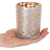 gjenstander Telysholder i glass med leopardmønster, 12 cm