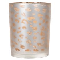 gjenstander Telysholder i glass med leopardmønster, 12 cm