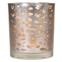 gjenstander Telysholder i glass med leopardmønster, tofarget, 8 cm