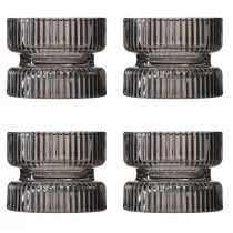 gjenstander Telysholder glass dekorativ ribbet gråtonet Ø9cm H7cm 4 stk