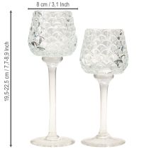 gjenstander Telysholder i glass med kjegleformet base, H19,5/22,5 cm, sett med 2 stk.