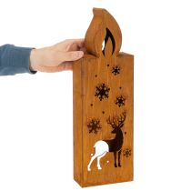 gjenstander Julelysholder, rusten metalllysestake, hjort, 45x14cm