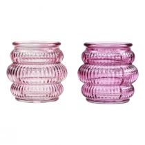 gjenstander Telysholder glassdekor lilla rosa Ø7,5cm H7,5cm 2stk