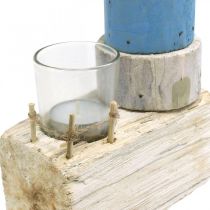 Trefyr med telysglass maritim dekorasjon blå, hvit H38cm