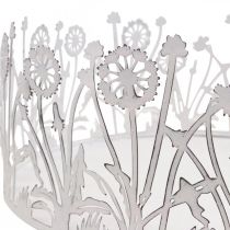 gjenstander Dekorativt brett med løvetann, metalldekor for vårhvit, sølv shabby chic Ø25cm H10,5cm