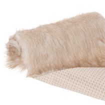 gjenstander Beige bordløper med fuskepelsoverflate som pelsbånd, 24x140 cm