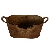 gjenstander Oval metallskål med håndtak, hjortemotiv, rustfinish, 36 cm