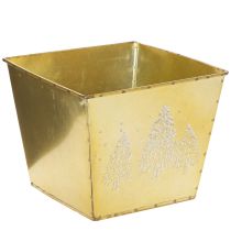 gjenstander Metallplantekasse med glitrende grantremotiv, 18 cm