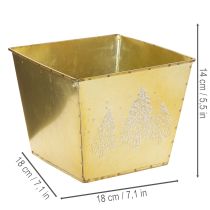 gjenstander Metallplantekasse med glitrende grantremotiv, 18 cm