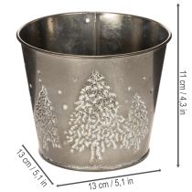gjenstander Metallplantekasse med glittergrantrær, 13 cm