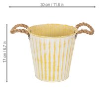 gjenstander Metallpotte, vårdekorasjon, blomsterkasse med håndtak, gul, shabby chic, Ø18 cm, H17,5 cm