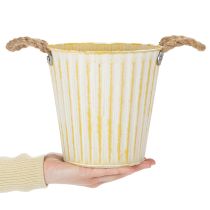 gjenstander Metallpotte, vårdekorasjon, blomsterkasse med håndtak, gul, shabby chic, Ø18 cm, H17,5 cm
