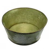 gjenstander Planteskål med lønneblader, høstdekorasjon, metallkar grønt Ø25cm H11cm