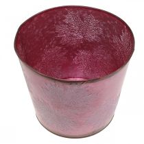 gjenstander Høstkrukke, plantebøtte, metalldekor med blader vinrød Ø25,5cm H22cm