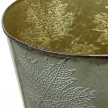 gjenstander Plantekrukke, høstdekor, metallkar med blader gyldne Ø25,5cm H22cm