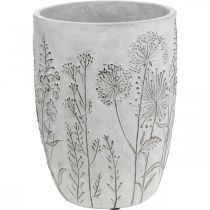 Vase Betong Hvit Blomstervase med relieffblomster vintage Ø18cm