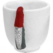 gjenstander Julekrukke med nisse, adventspynt, betongpotte hvit, rød Ø8cm H12,5cm 2stk