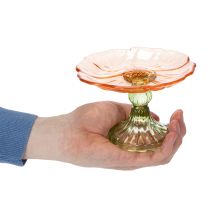 gjenstander Dekorativ glassplate med fot, blomsterdesign for stilig borddekorasjon og sommerdekor, 15 cm