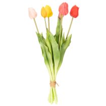 gjenstander Kunstig tulipanbukett, fargerik, realistisk dekorasjon, høy kvalitet for hjemmet, 43 cm, 7 stk.