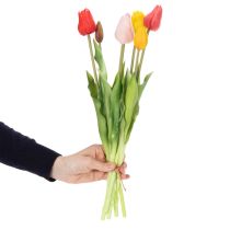 gjenstander Kunstig tulipanbukett, fargerik, realistisk dekorasjon, høy kvalitet for hjemmet, 43 cm, 7 stk.