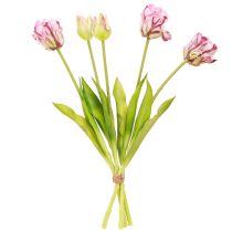 gjenstander Tulipaner kunstig papegøye tulipaner lilla bukett med 5 blomster 40cm