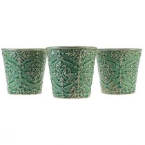 gjenstander Plantekar keramisk knitrende glasur grønn Ø11cm H11cm 3stk