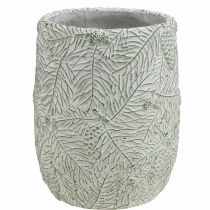 Plantekar keramikk grønn hvit grå furukvister Ø12cm H17,5cm