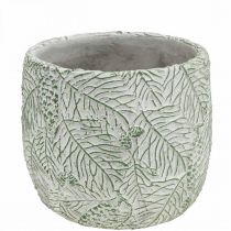 Plantekar keramikk grønn hvit grå gran greiner Ø13,5cm H13,5cm