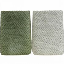 gjenstander Plantekasse keramisk hvit grønn relieffnetting 14x14cm H21,5cm 2stk