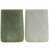 gjenstander Plantekar keramisk hvit grønn relieff mesh 12x12cm H17,5cm 2stk