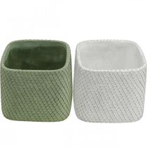 gjenstander Plantekasse keramikk hvit grønn relief netting 12,5x12,5cm H9cm 2stk