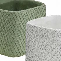 Plantekasse keramikk hvit grønn relief netting 12,5x12,5cm H9cm 2stk
