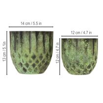 gjenstander Vintage blomsterpotte i metall, grønn, Ø14/12 cm, sett med 2